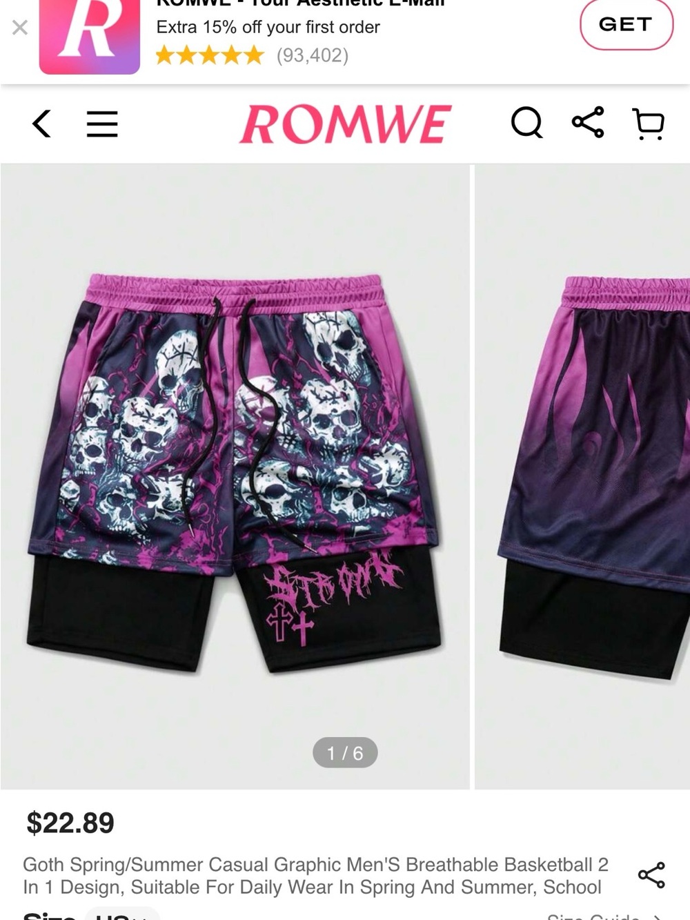 ROMWE Purple & Black Gothic Skull 2-in-1 Athletic Shorts